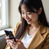 女性がスマホで出産祝い用オーダーメイド絵本を注文している様子