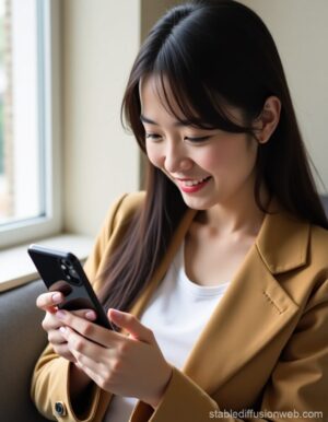 女性がスマホで出産祝い用オーダーメイド絵本を注文している様子